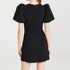 Vicky Puff Sleeve Front Bow Tie Embellishment Mini Dress