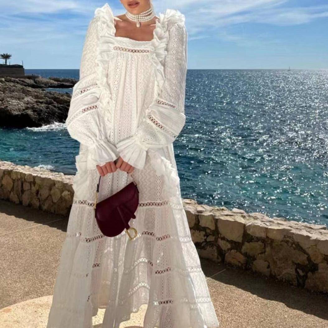 Angie Flare Sleeves Slash Neck Maxi Dress