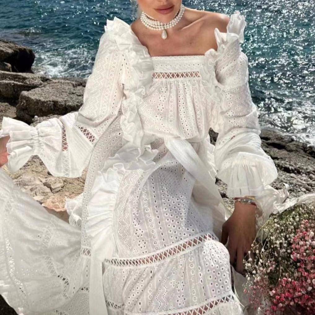 Angie Flare Sleeves Slash Neck Maxi Dress