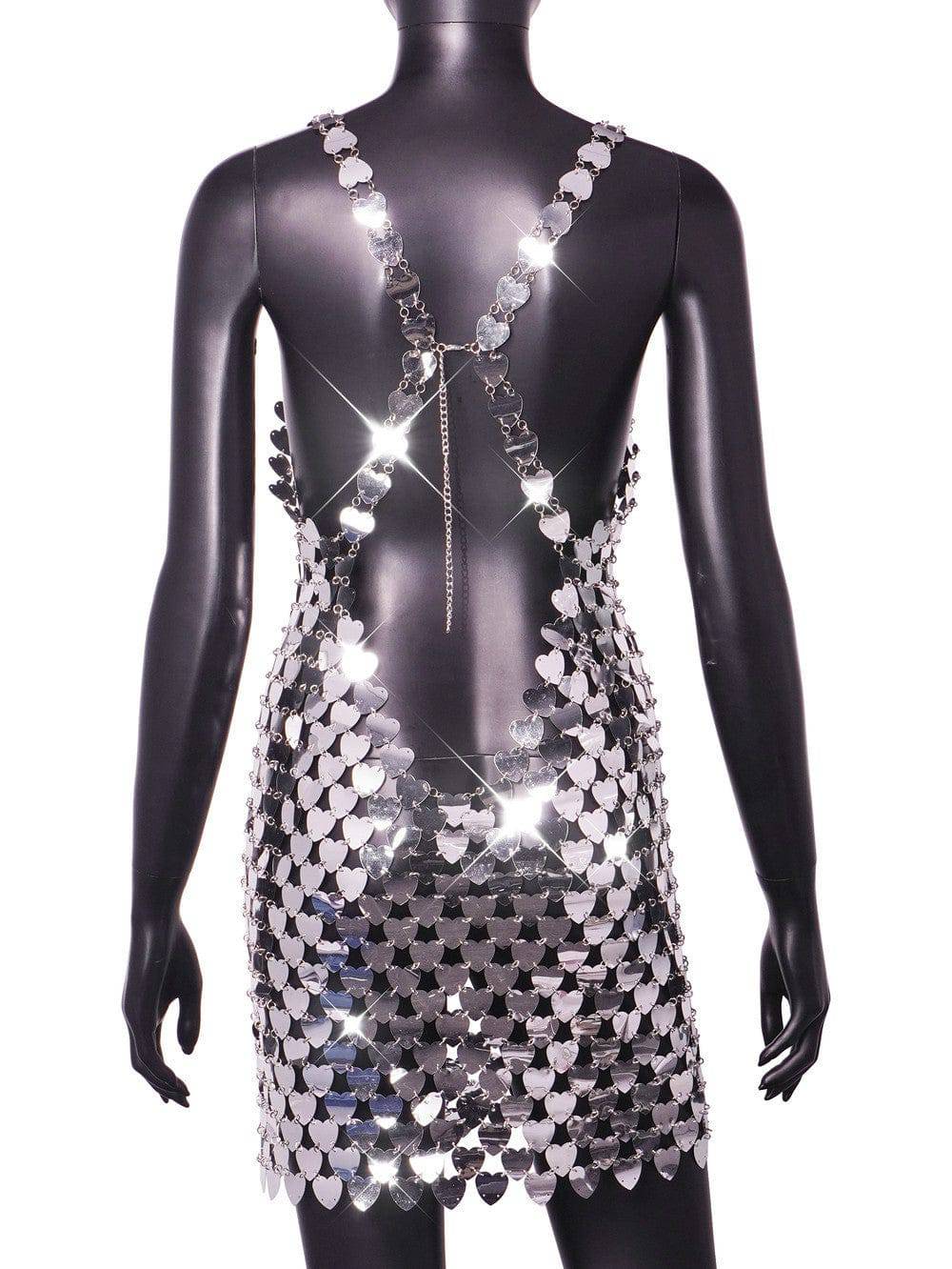 Tiffani Sleeveless Heart Shape Metallic Backless Cami Dress