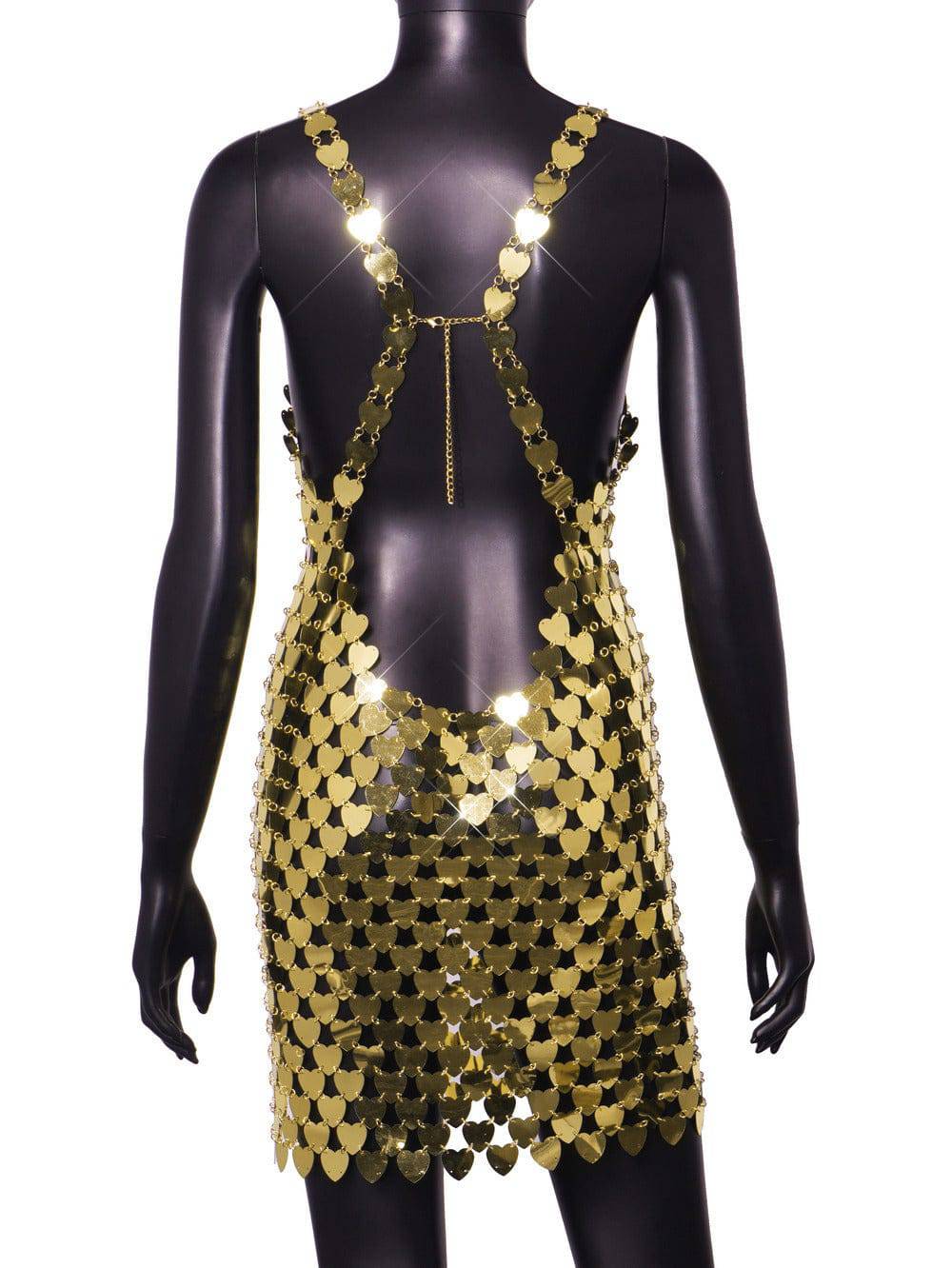 Tiffani Sleeveless Heart Shape Metallic Backless Cami Dress
