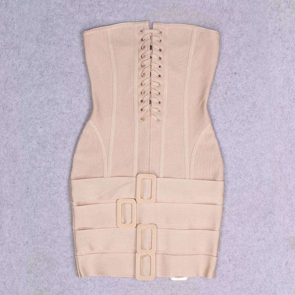 Aliza Strapless Corset Lace up Belt Embellished Mini Dress