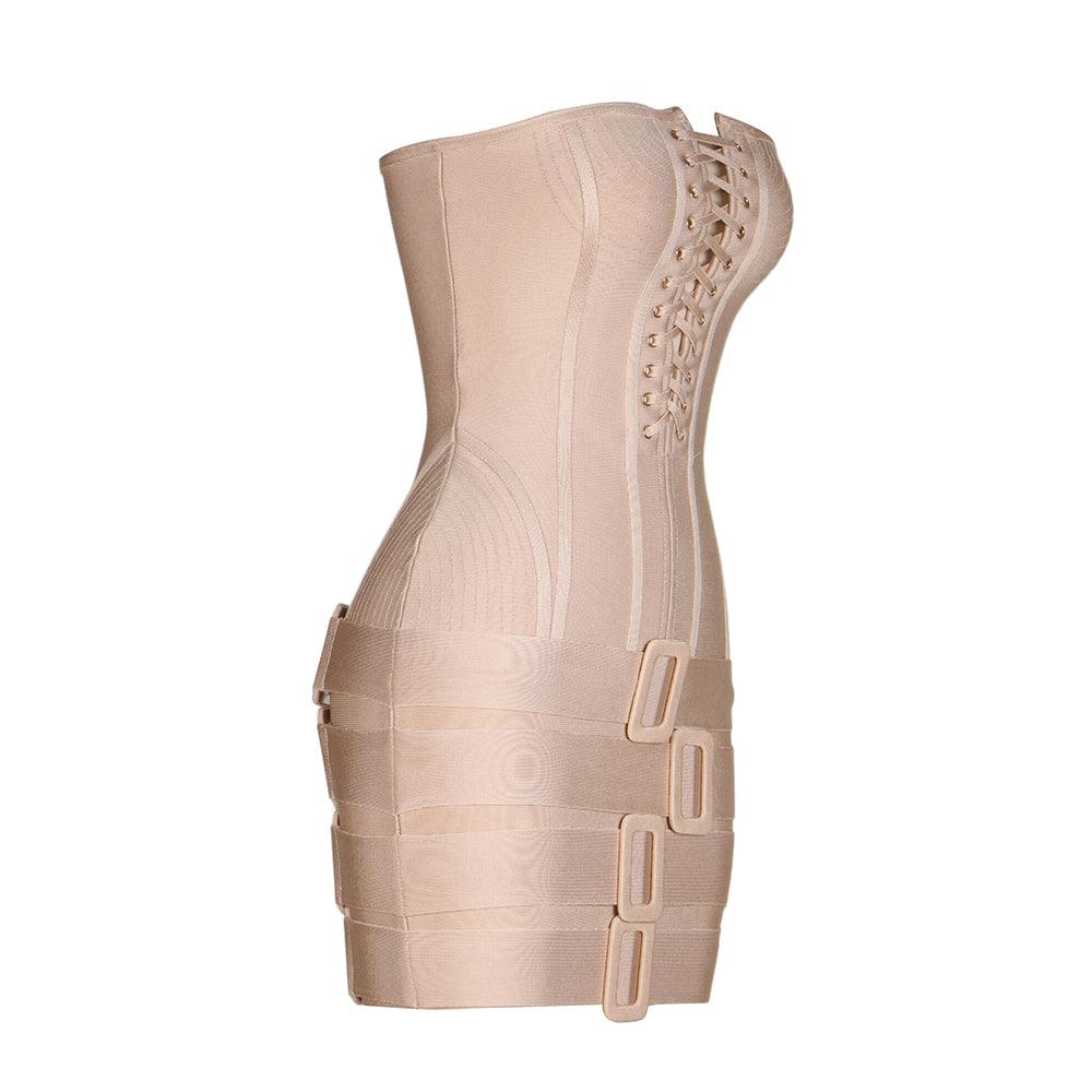 Aliza Strapless Corset Lace up Belt Embellished Mini Dress