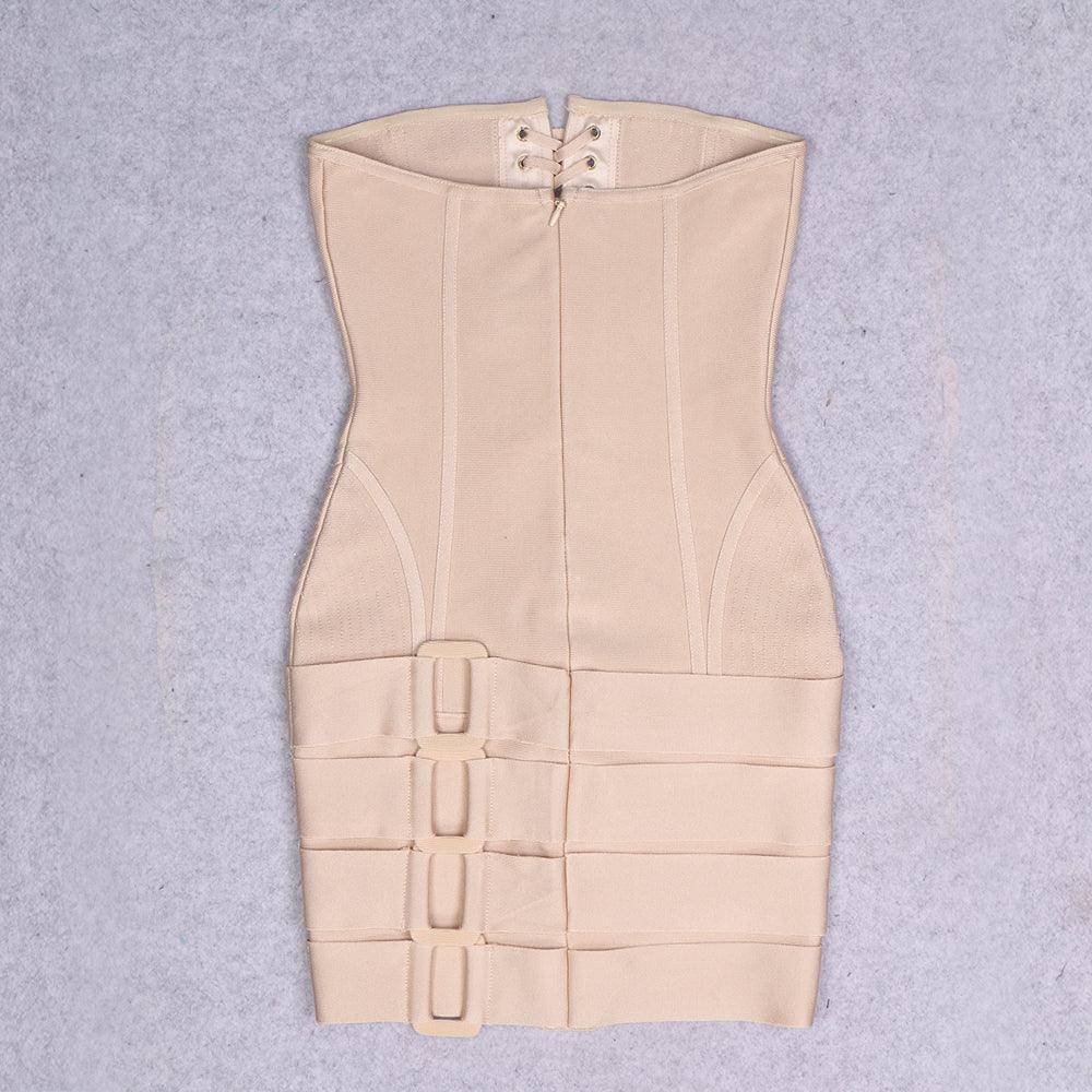 Aliza Strapless Corset Lace up Belt Embellished Mini Dress