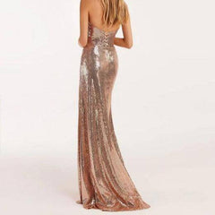 Carly Lace-Up Closure Sequined Maxi Dress