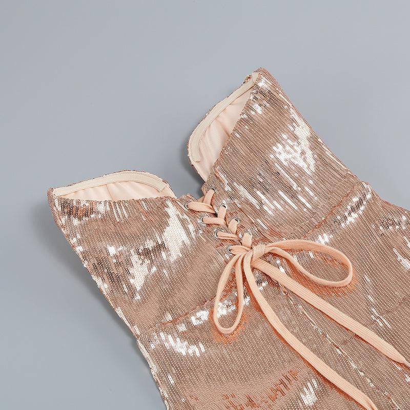 Carly Lace-Up Closure Sequined Maxi Dress