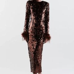 Charmaine Feather Cuff Embellished Sequins Dress