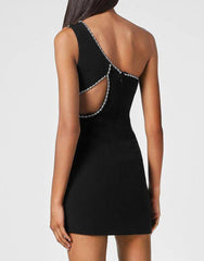 Katrina Asymmetric Embellished Rhinestone Mini Dress