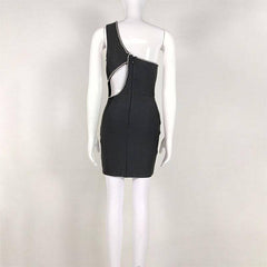 Katrina Asymmetric Embellished Rhinestone Mini Dress