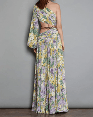Krissy One Shoulder Chain Embellishment Floral Maxi Dress