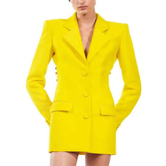 Lory Solid Backless Long Sleeve Mini Blazer Dress