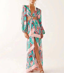 Marie Ring Linked Fluid Pattern Layered Tassel Dress