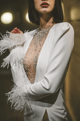 Mikaela Plunge V Studded Rhinestone High Slit Dress