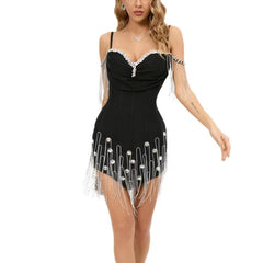 Olivia Cold Shoulder Tassel Rhinestone Dress