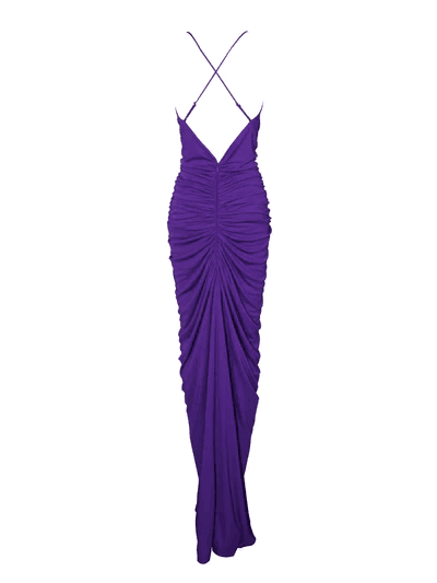 Pearl Spaghetti Strap Pleated Front Slit Maxi Dress