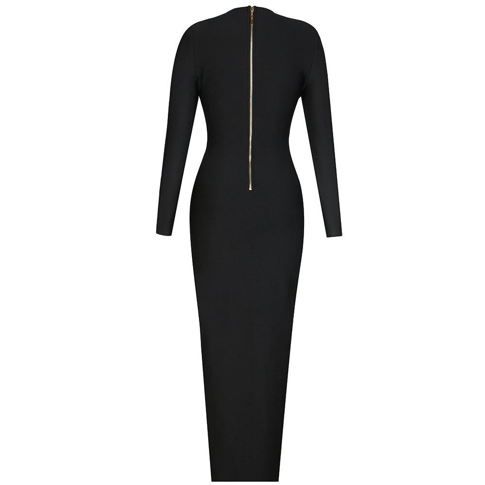 Rose Scoop Neck Pearl Embellishment Front Slit Maxi Dress