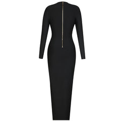 Rose Scoop Neck Pearl Embellishment Front Slit Maxi Dress