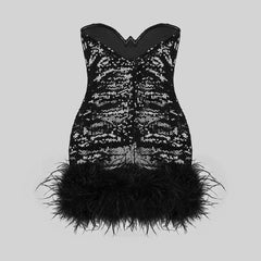 Ruth Strapless Bustier Feather Hem Mini Dress