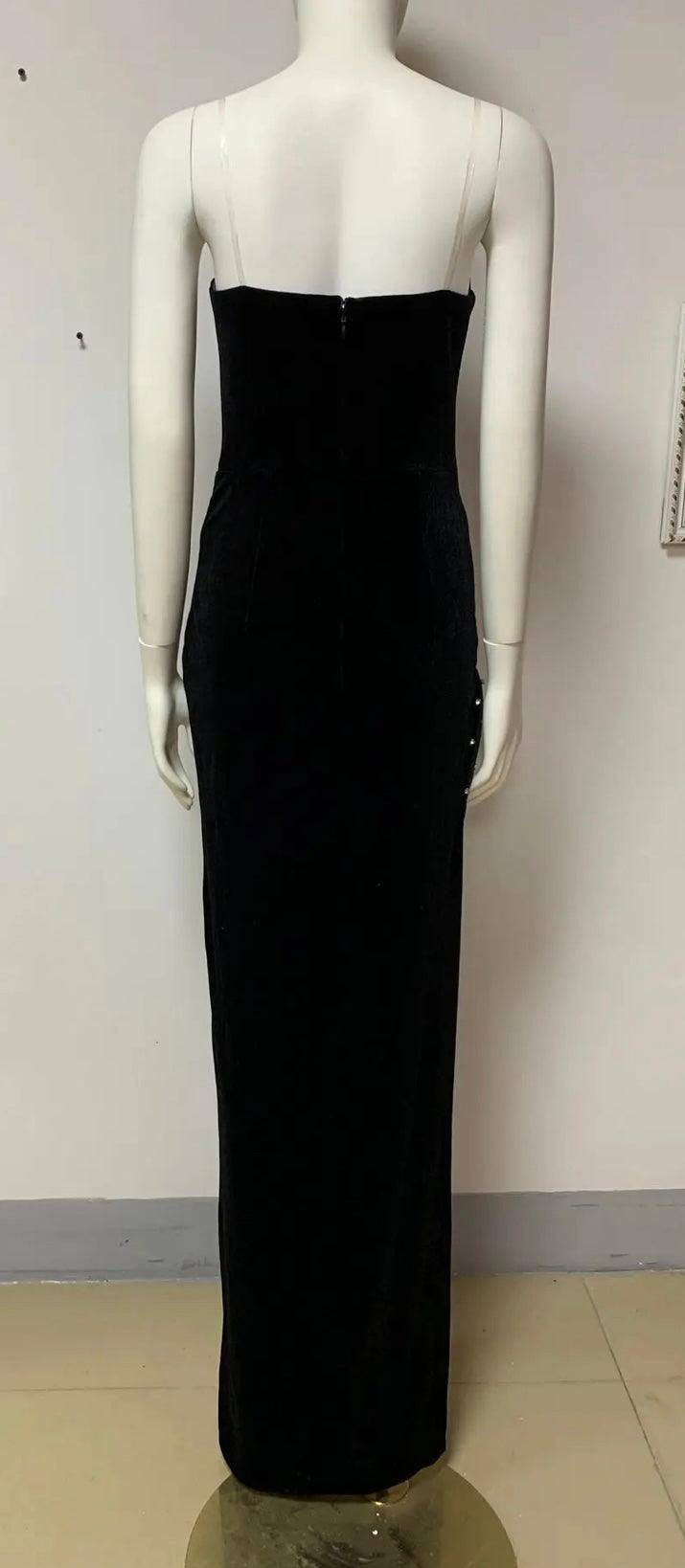 Sophia Embellished Rhinestone High Slit Maxi Velvet Dress