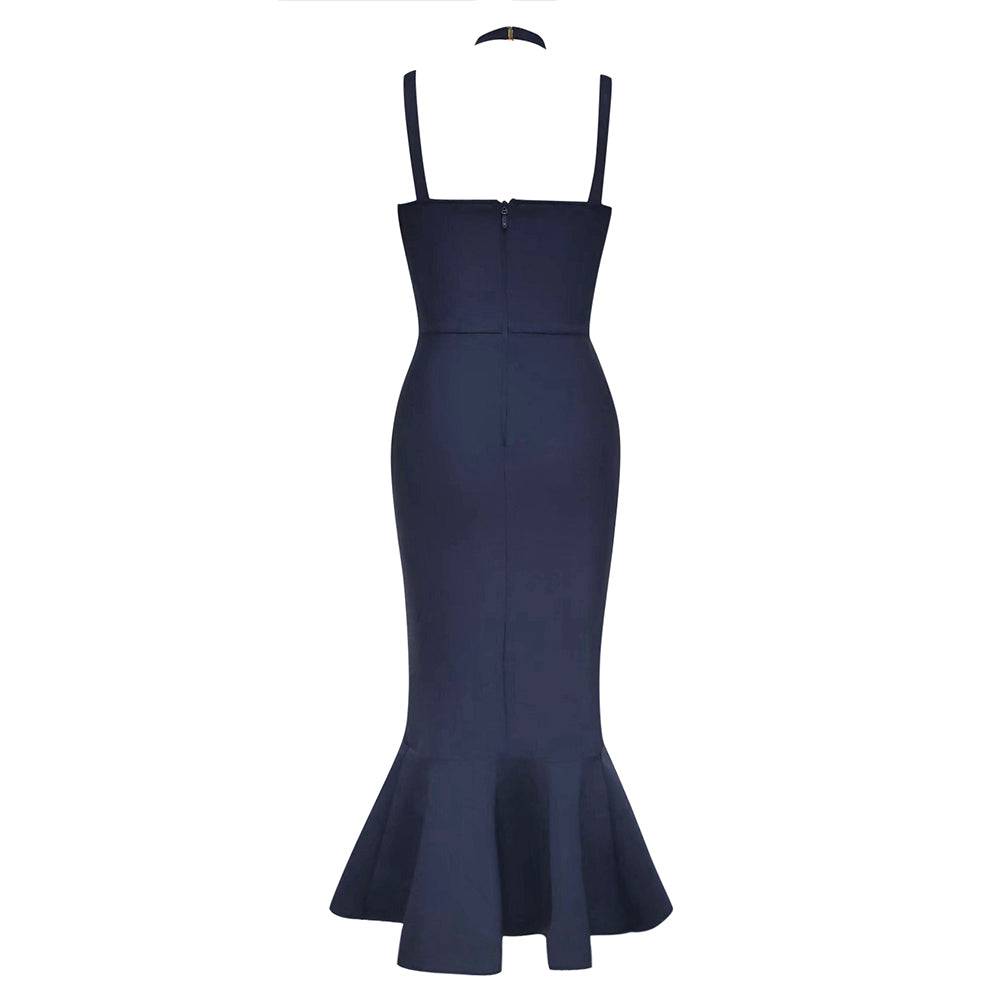 Valencia Halter Neck Sexy Backless Mermaid Hem Midi Dress