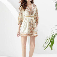 Ellis Lantern Sleeve Belted Mini Dress