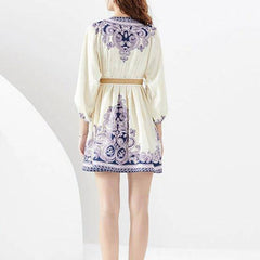 Ellis Lantern Sleeve Belted Mini Dress