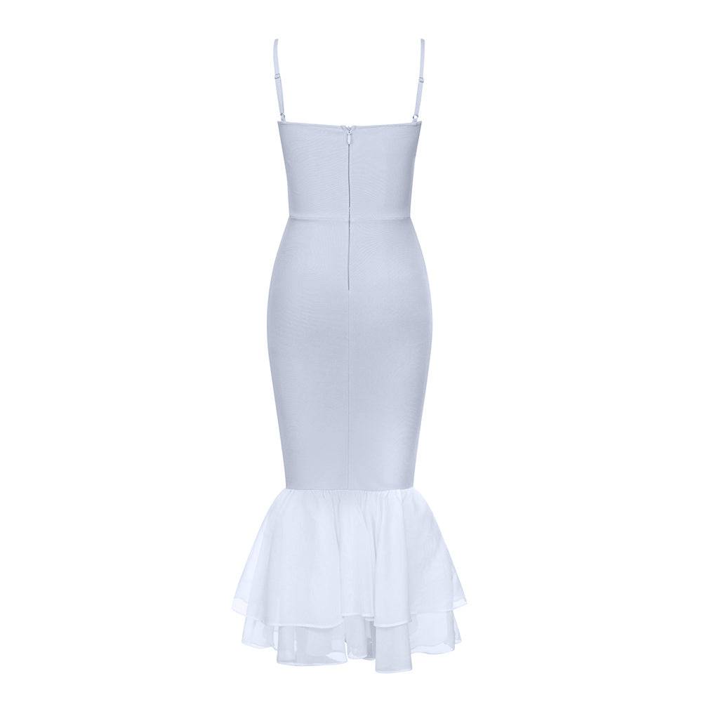 Paget Contrast Mesh Mermaid Hem Bustier Midi Dress