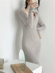 Violeta Plain Long Sleeves Midi Dress