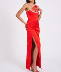 Kasey Crystal Embellished Mesh Satin Corset Gown