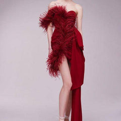 Dottie One-Shoulder Feather-Trimmed Crepe Dress