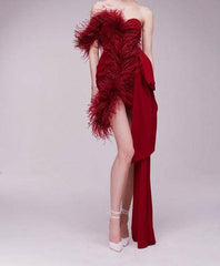 Dottie One-Shoulder Feather-Trimmed Crepe Dress