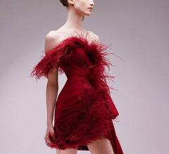 Dottie One-Shoulder Feather-Trimmed Crepe Dress