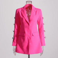 Eliza Notched Collar Long Sleeve Patchwork Chain Dress