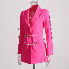 Eliza Notched Collar Long Sleeve Patchwork Chain Dress