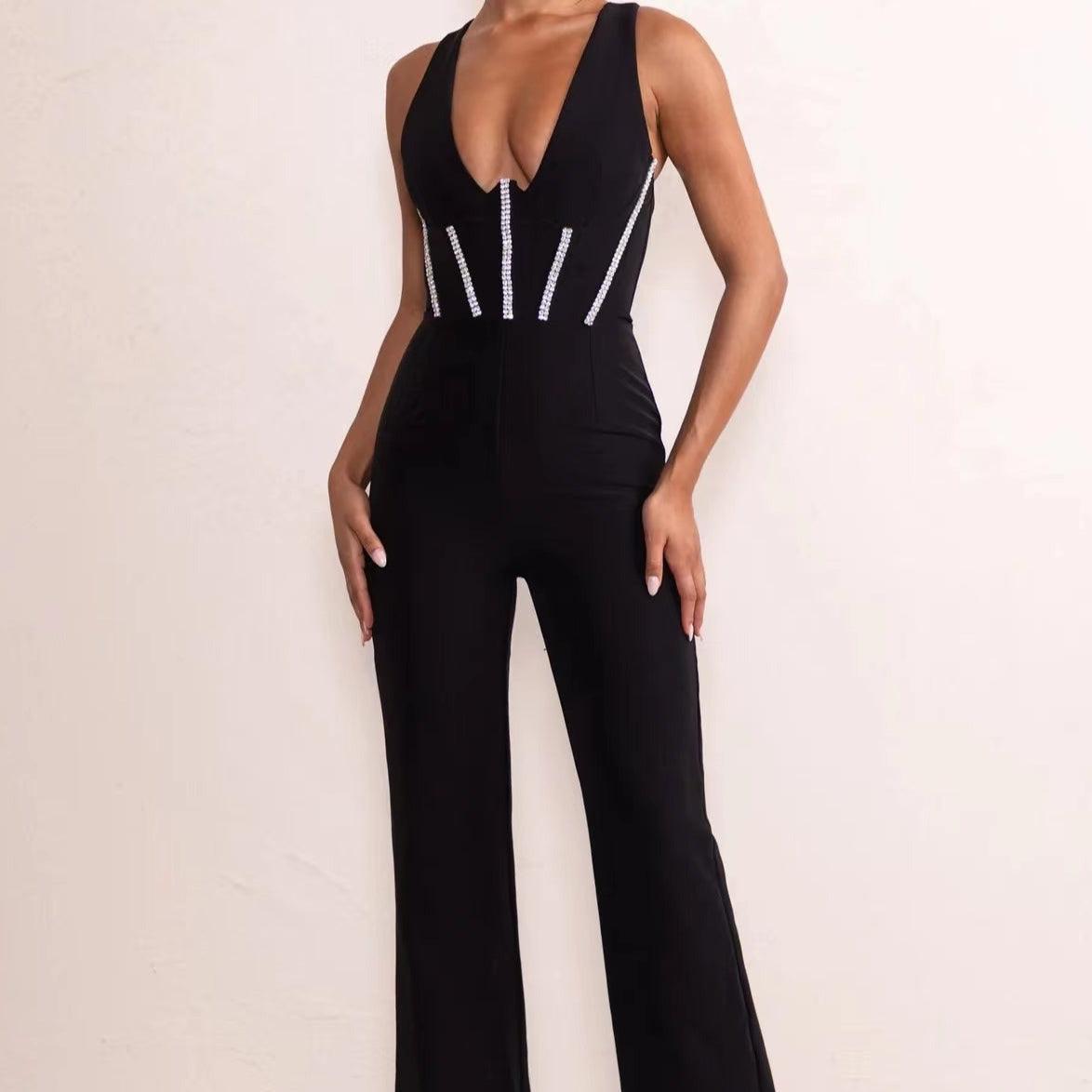 Margaret Sleeveless Diamond Trim Detail Corset Jumpsuit