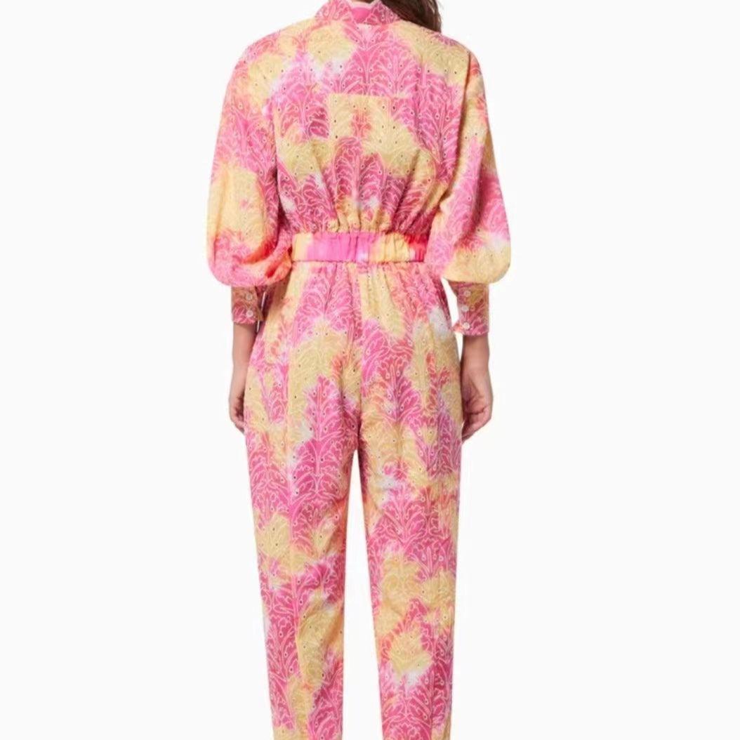 Sienna Puff Sleeve High Neck Top Printed Jumpsuit