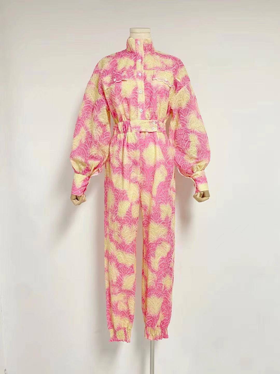 Sienna Puff Sleeve High Neck Top Printed Jumpsuit