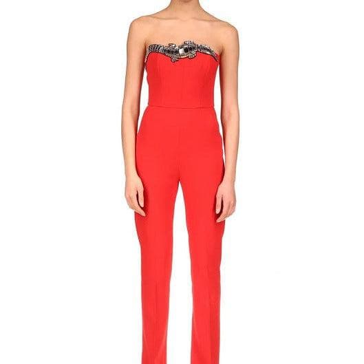 Mariam Embellished Crocodile Neckline Solid Jumpsuit