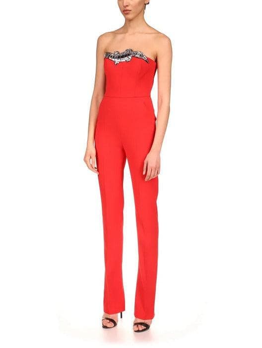 Mariam Embellished Crocodile Neckline Solid Jumpsuit