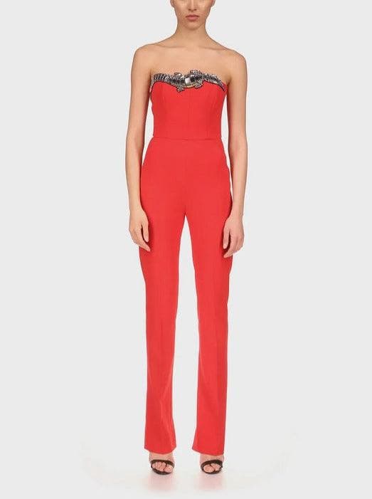 Mariam Embellished Crocodile Neckline Solid Jumpsuit