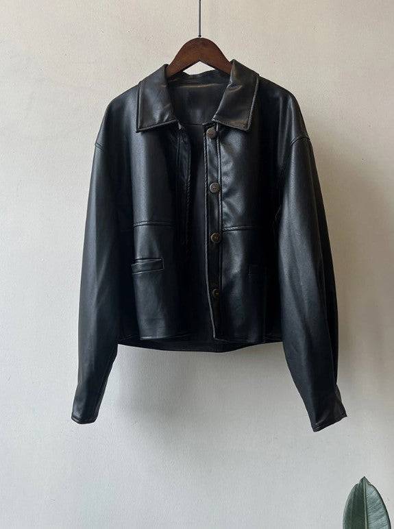 Pearlie Button-up Leather Jacket