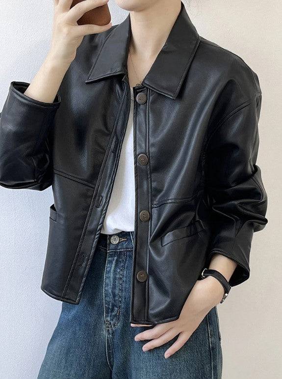 Pearlie Button-up Leather Jacket