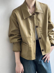 Pearlie Button-up Leather Jacket