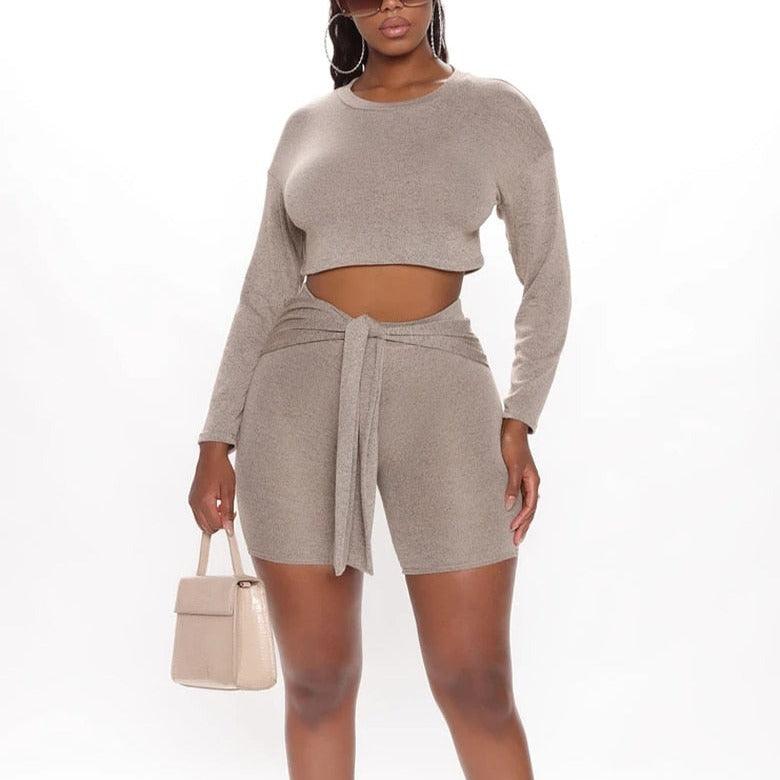 Maude Longe Sleeve Crop Top & High Waist Cycling Shorts Set