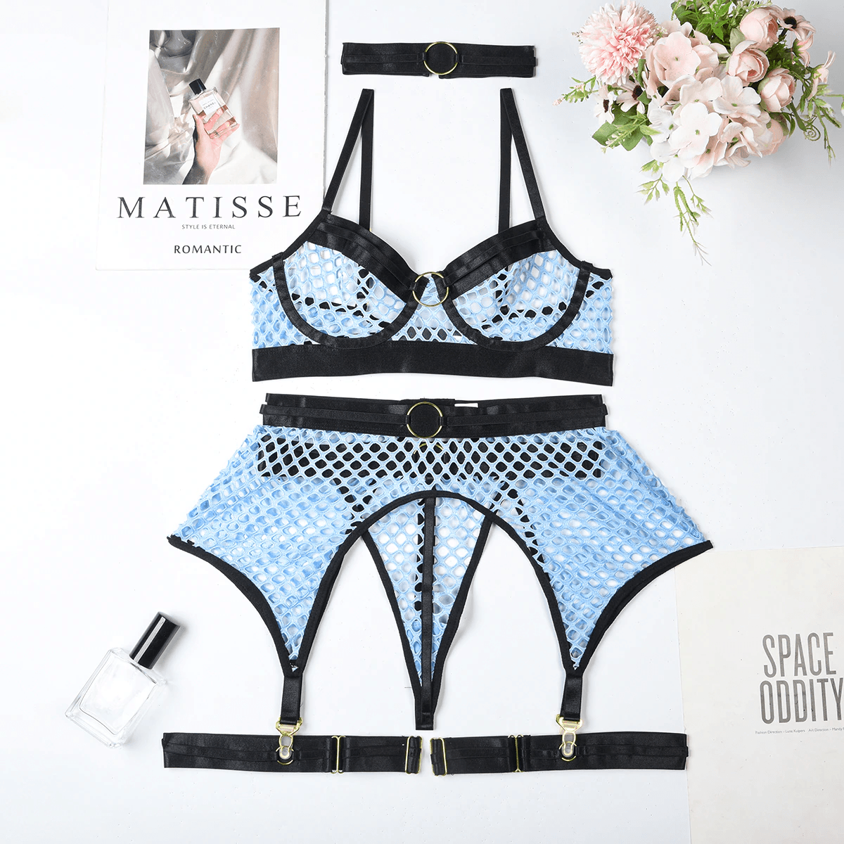 Bella Sheer Mesh Bra Set Thong Underwear