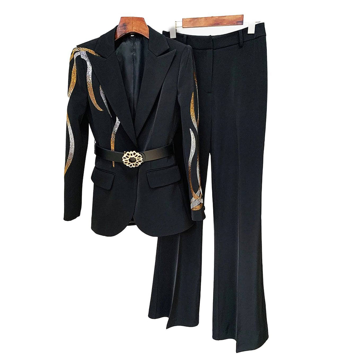 Anya Rhinestone Embellished Top & Flared Pant Set