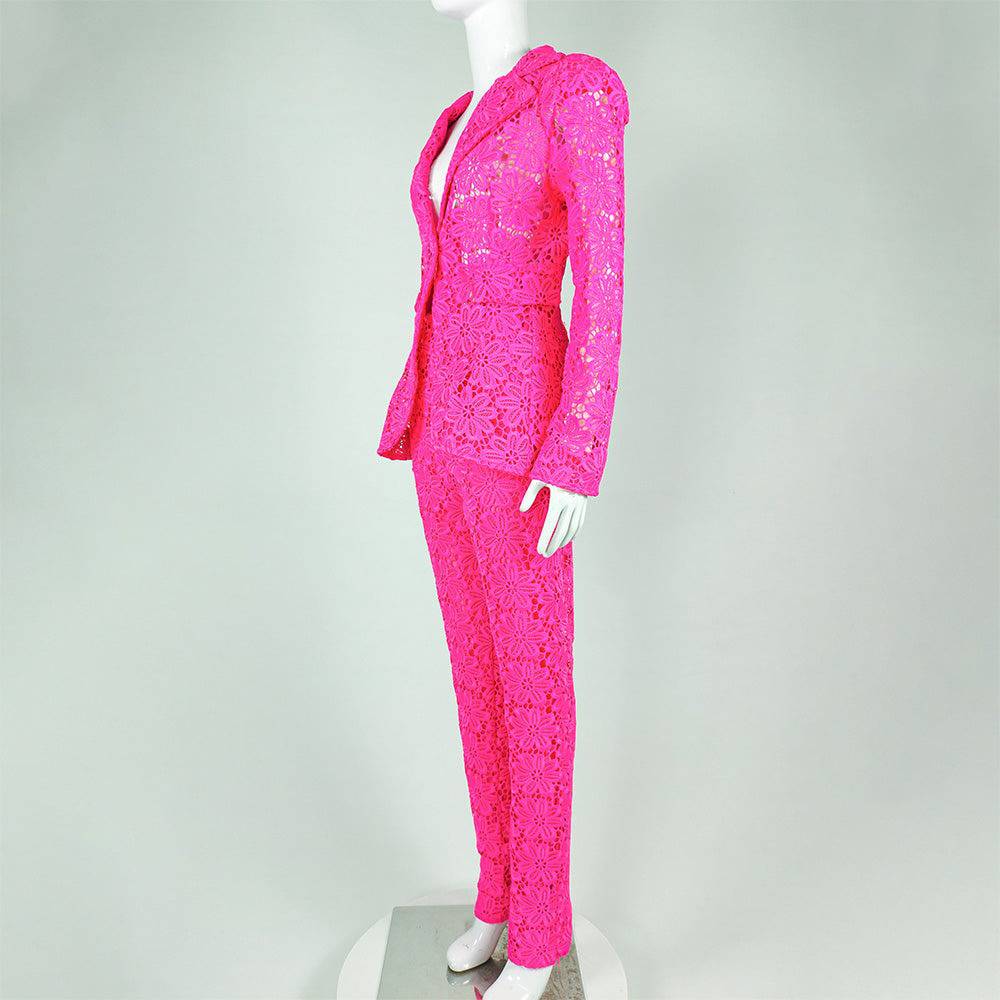 Veronica Single Button Blazer & High Rise Floral Lace Pants Set
