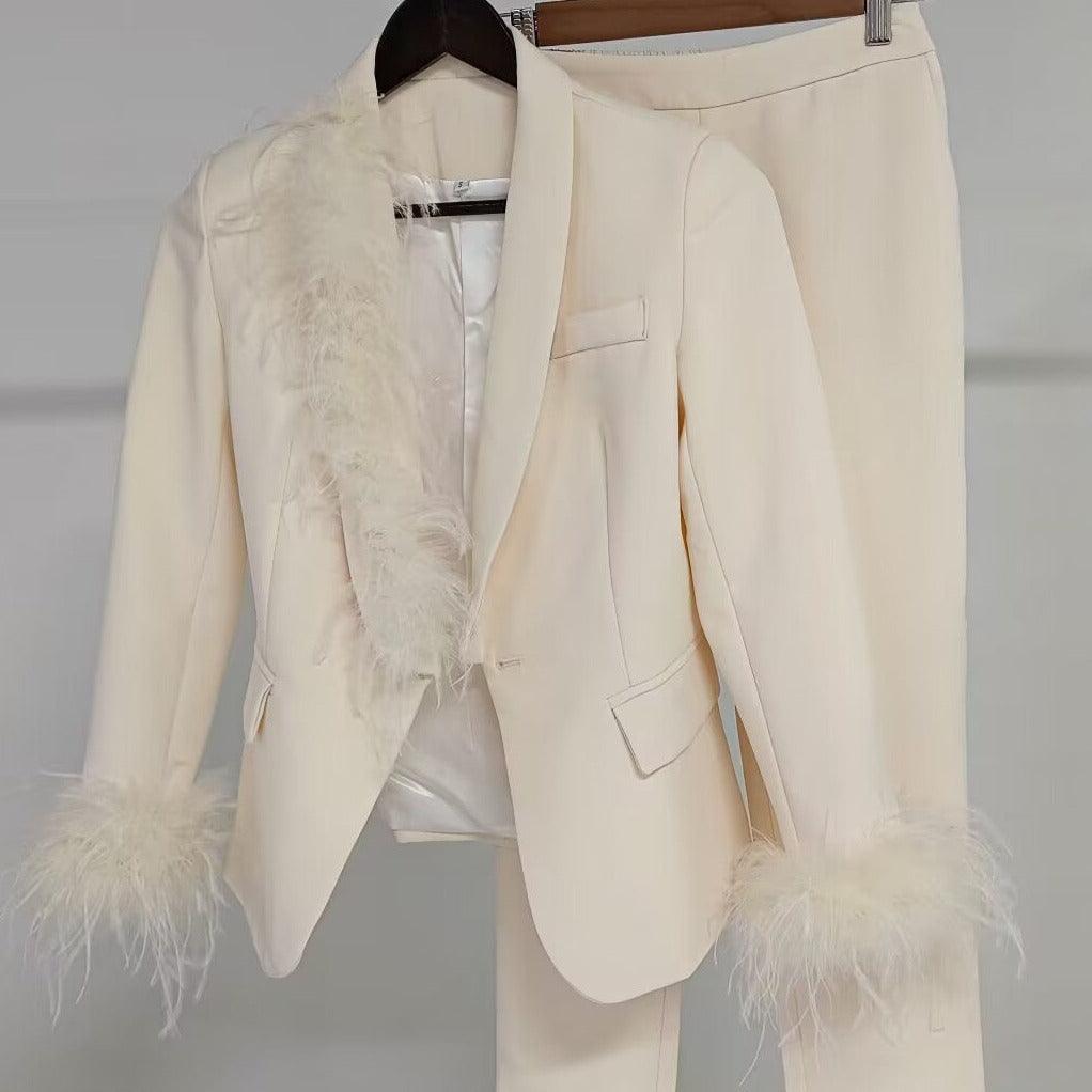 Faith Single Breasted Top & White Pant Suit Set