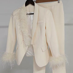 Faith Single Breasted Top & White Pant Suit Set