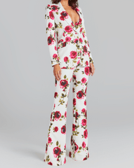 Louiza Long Sleeve Floral Top And Floral Flared Pants Set